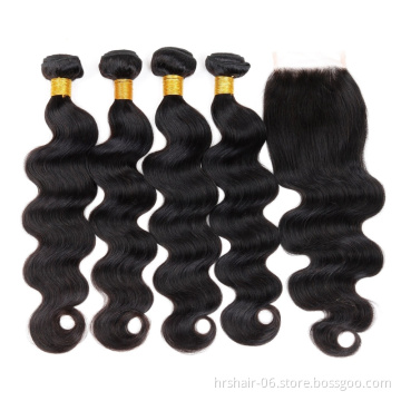 Wholesale  virgin brazilian human hair unprocessed  body weaves frontal lace closure with bundles